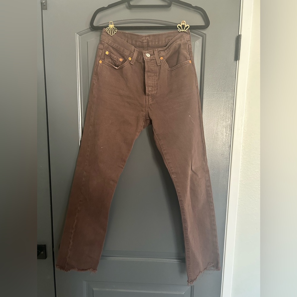 Levi’s 501 raw hem jeans in brown